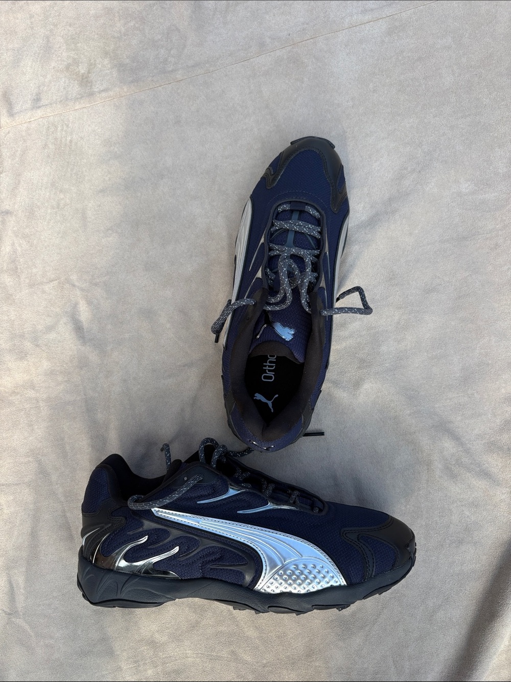 NEW Puma Inhale Smile Ortholite Navy Blue and Silver Trail Runner Sneakers - 9